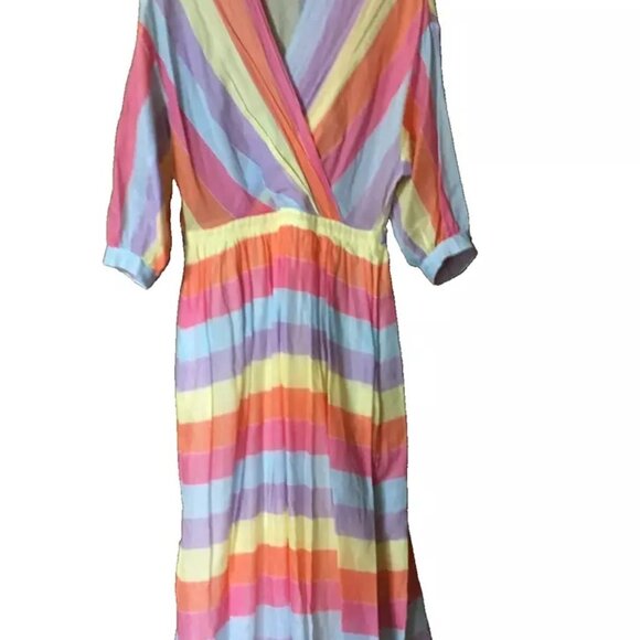 Tara Jarmon Pastel Muliticolor Striped Midi Dress Size 38 US Med. - Picture 2 of 7